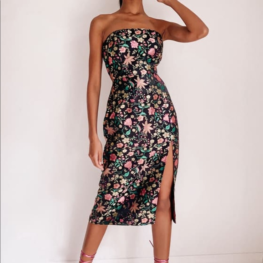 Lulus Make a Move Black Satin Midi Dress